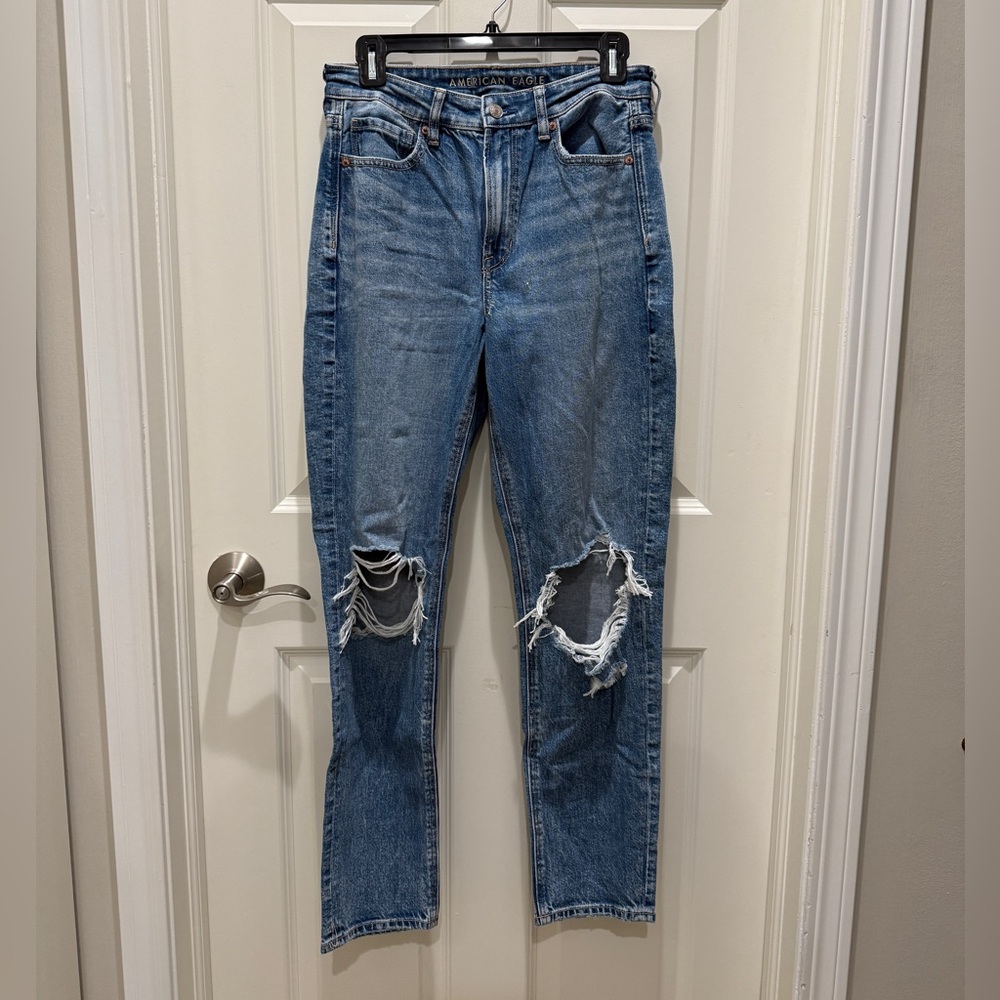 American Eagle Ripped Mom Jeans (Light to Medium Wash)